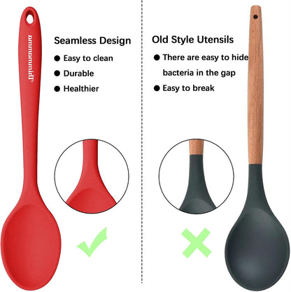 Silicone Cooking Spoon, Nonstick Kitchen Spoons for Cooking, Slotted and Solid Serving Spoon Heat Resistant, Silicone Mixing Spoons Basting for Nonstick Cookware 4 Pack
