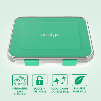 Bentgo Kids Stainless Steel Leak-Resistant Lunch Box - 3-Compartments with Bonus Silicone Container, Durable, Eco-Friendly, Dishwasher Safe, BPA-Free, Ideal for School, Ages 3+ (Silver)