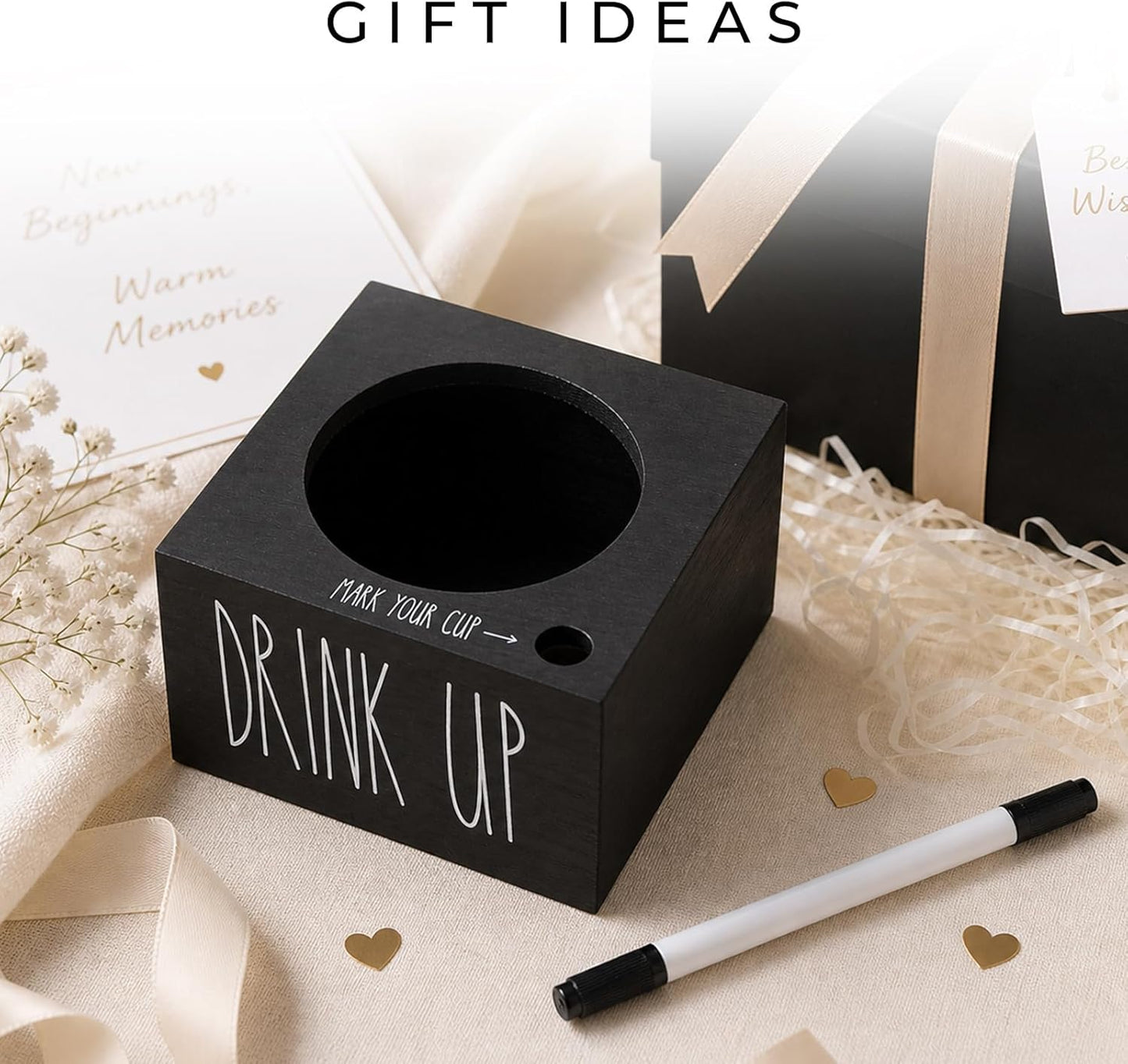 Cup Holder with Marker Slot, Mark Your Cup and Drink Up Cups Dispenser, Farmhouse Disposable Cups Organizer, Rustic Plastic Cups Caddy for Wedding Housewarming Party Decor