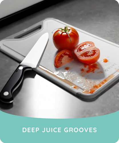 Cutting Boards for Kitchen, Plastic Cutting Board Set of 3, Dishwasher Safe Cutting Boards with Juice Grooves for Meat, Veggies, Fruits, Easy Grip Handle, Non-Slip (Black/Gray)