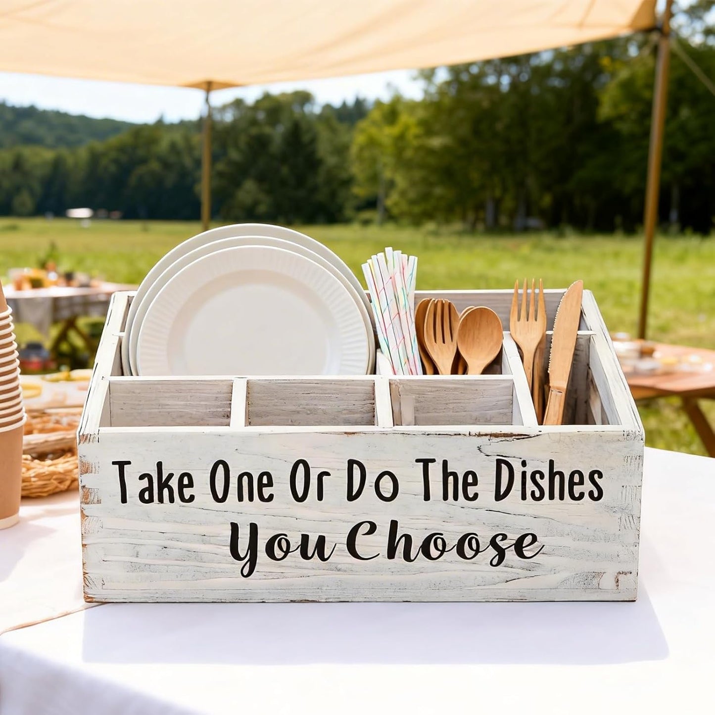 Paper Plate Organizer Cutlery Holder for Party Paper Plate Caddy Silverware Holder Utensil Holder Caddy Plate Dispenser with Handles for Cups, Forks, Spoons, Napkins