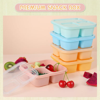 Honeydak 5 Pack Snack Containers 3 Compartment Bento Snack Boxes Divided Meal Prep Containers with Lids Reusable Adults Lunch Food Storage Box for School Work Travel(Elderberry)
