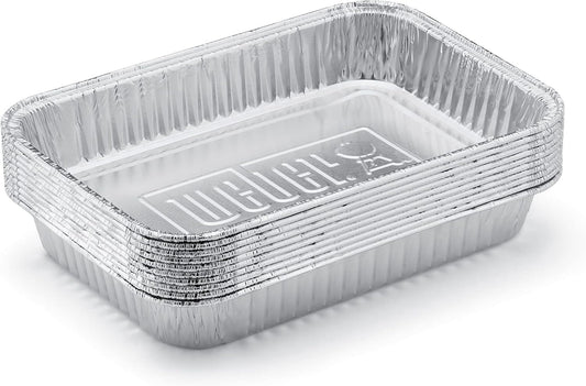 Weber Aluminum Drip Pans 10‑Pack – Disposable Foil Pans for Indirect Cooking, Catching Drippings, Ideal for Roasts, Turkeys & Gravy Drippings - Compatible with Weber Gas Grills - Grill Accessory