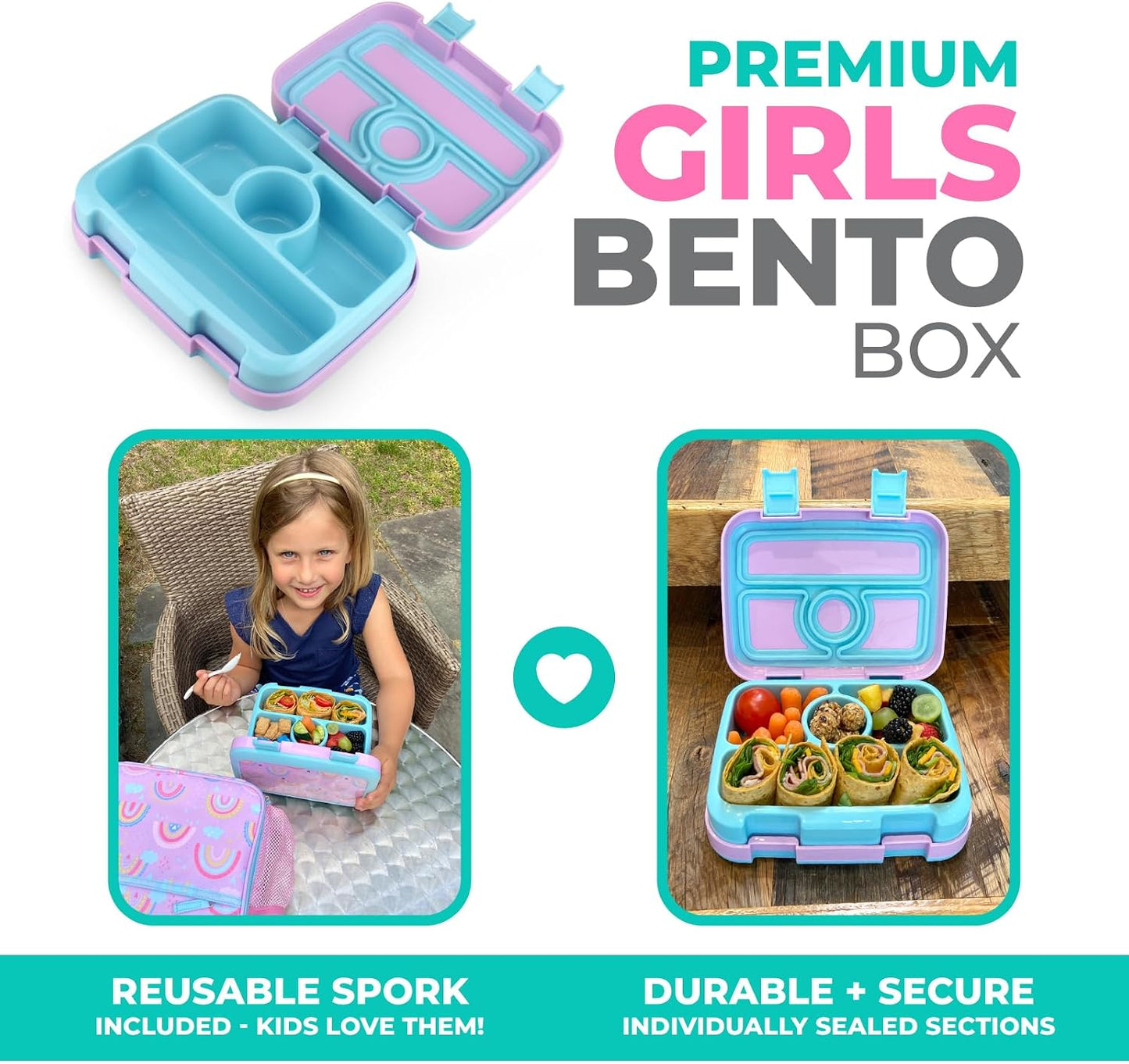 Kids Lunch Box - Bento Box for Boys Toddler Daycare, 4 Portion Sections with Lid, Snack Container Pre-School Kid Lunches Toddlers Removable Tray BPA Free, 3+ Years Old, Blue Rocket Dinosaur