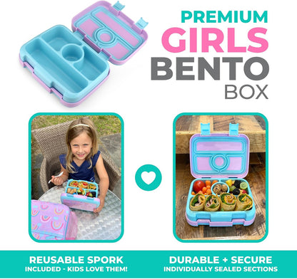 Kids Lunch Box - Bento Box for Boys Toddler Daycare, 4 Portion Sections with Lid, Snack Container Pre-School Kid Lunches Toddlers Removable Tray BPA Free, 3+ Years Old, Blue Rocket Dinosaur