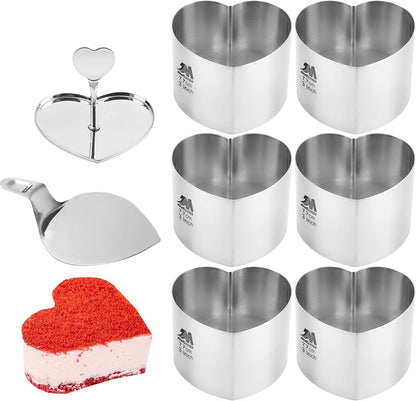 6 Pack Round Cake Ring Molds, Seamless Stainless Steel Cake Cutter with Pusher & Lifter, 3-Inch Dessert Mousse Rings for Baking (Includes 1 Pusher, 1 Lifter and 6 Rings)