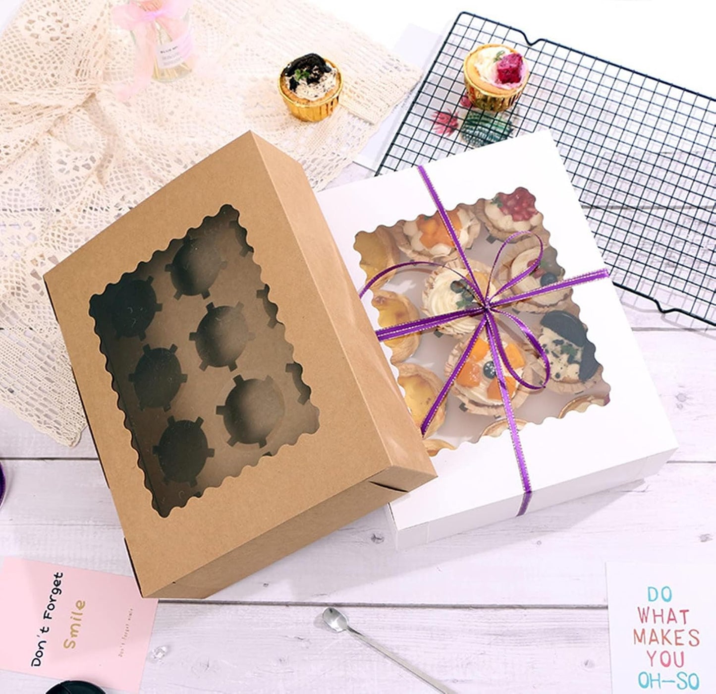 3-Set Cupcake Boxes Bulk with Clear Display Window Hold 12 Standard Cupcakes, Disposable Food Grade White Cupcake Carrier Cupcake Container, Perfect for Cupcakes Muffins Cookies Pastries