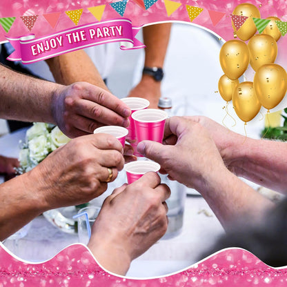 Roshtia 100 Pack 2 oz Plastic Shot Cups, Mini Disposable Shot Glasses 2 oz Wedding Party Cups for Bridal Shower Wedding Party, Beer Taste Serving, Snacks(Black, Gold)