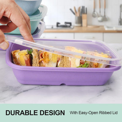 32 oz Meal Prep Containers,10Pcs Reusable Food Storage Containers with Lids | Wheat Straw Bento Lunch Box Container, Leakproof To Go Food Containers Stackable BPA Free, Microwave Freezer Dishwasher Safe