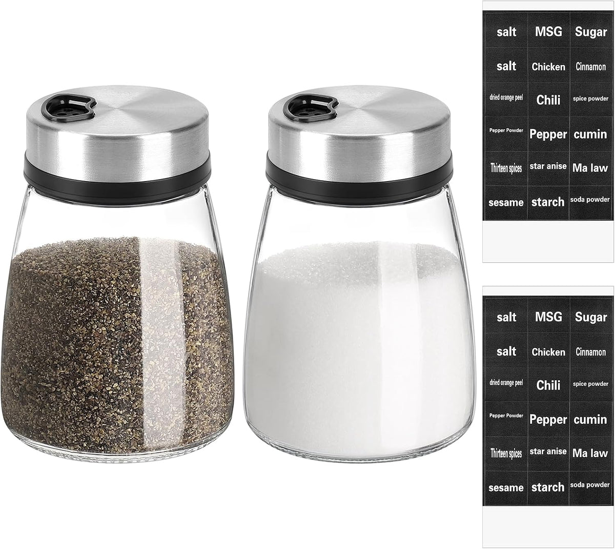 Accmor Salt and Pepper Shaker with Adjustable Pour Holes Spice Labels