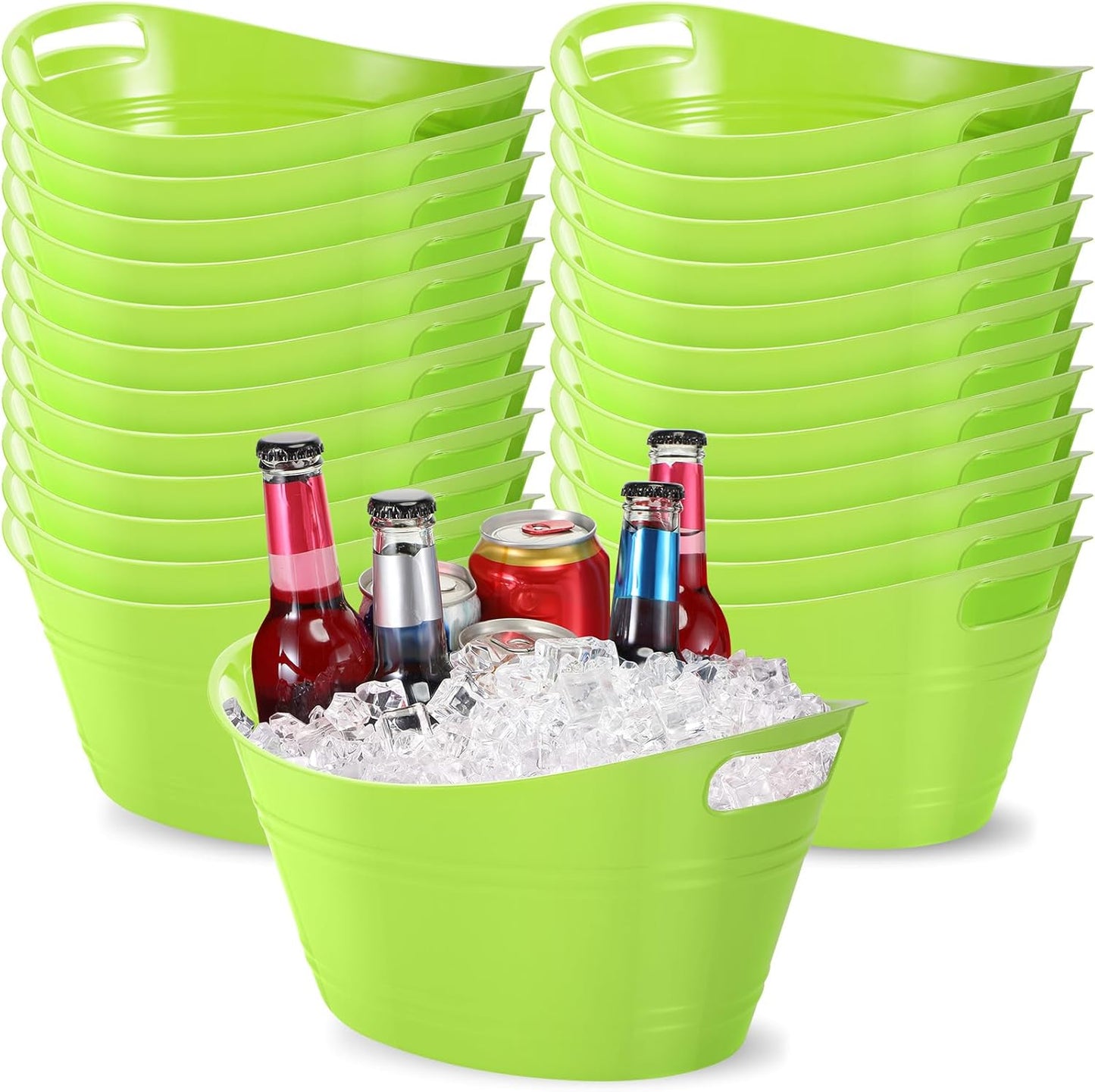 Norme 24 Pcs Oval Storage Tub with Handles, 4.5l Plastic Ice Buckets Bulk for Wine Beer Champagne Drink Cooler Beverage Storage Tub for Parties BBQ Weddings Party Outdoor Celebration(Blue & Red)