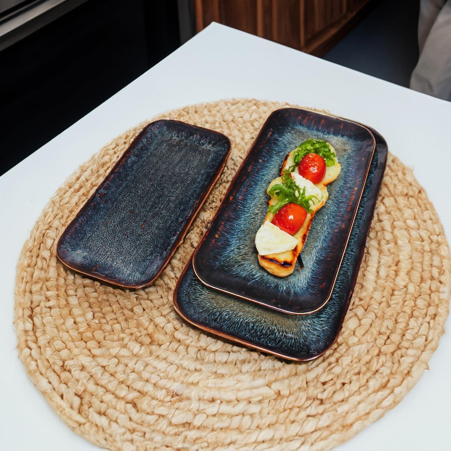 Porcelain Plate Set Large Serving Tray Set of 4, Reusable Serving Platters for Party Food, Cookie, Appetizer, Charcuterie, Snack, Dessert Display,Stackable Kitchen Dish 14.4 INCH