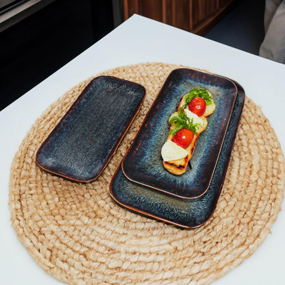 Porcelain Plate Set Large Serving Tray Set of 4, Reusable Serving Platters for Party Food, Cookie, Appetizer, Charcuterie, Snack, Dessert Display,Stackable Kitchen Dish 14.4 INCH