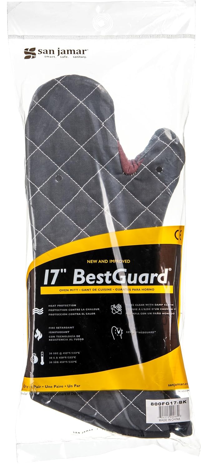Oven Mitts, San Jamar BestGuard, Professional Grade, 15", Pair, Black