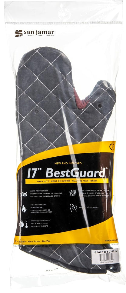 Oven Mitts, San Jamar BestGuard, Professional Grade, 15", Pair, Black