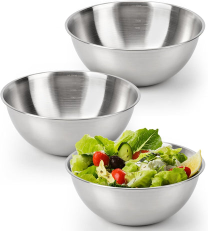 3-Piece Stainless Steel Mixing Bowls (7.1") Metal Bowl Set with Measurement Marks, Dishwasher Safe & Stackable - Perfect for Baking, Salad Making, Meal Prep and Kitchen Use