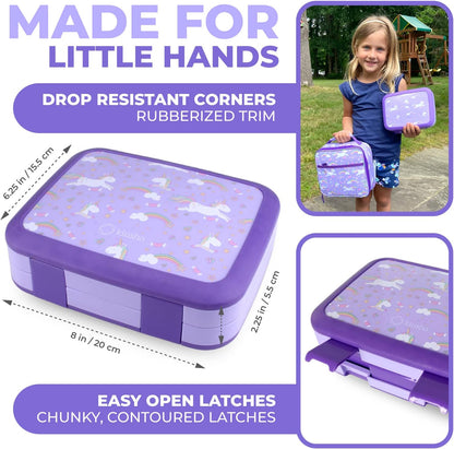 Kinsho Bento Lunch Box for Kids Toddlers, 5 Portion Control Sections, BPA Free Removable Plastic Tray, Pre-School Kid Toddler Daycare Lunches, Snack Container Ages 3 to 7 (Blue Space Rockets)