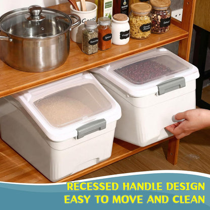 Blushtier 4 Pack Large Rice Storage Containers 30 Lbs Airtight Flour Container with Seal Locking Lid and Measuring Cup Kitchen Dry Food Storage Bins for Cereal Sugar Beans(Transparent White)