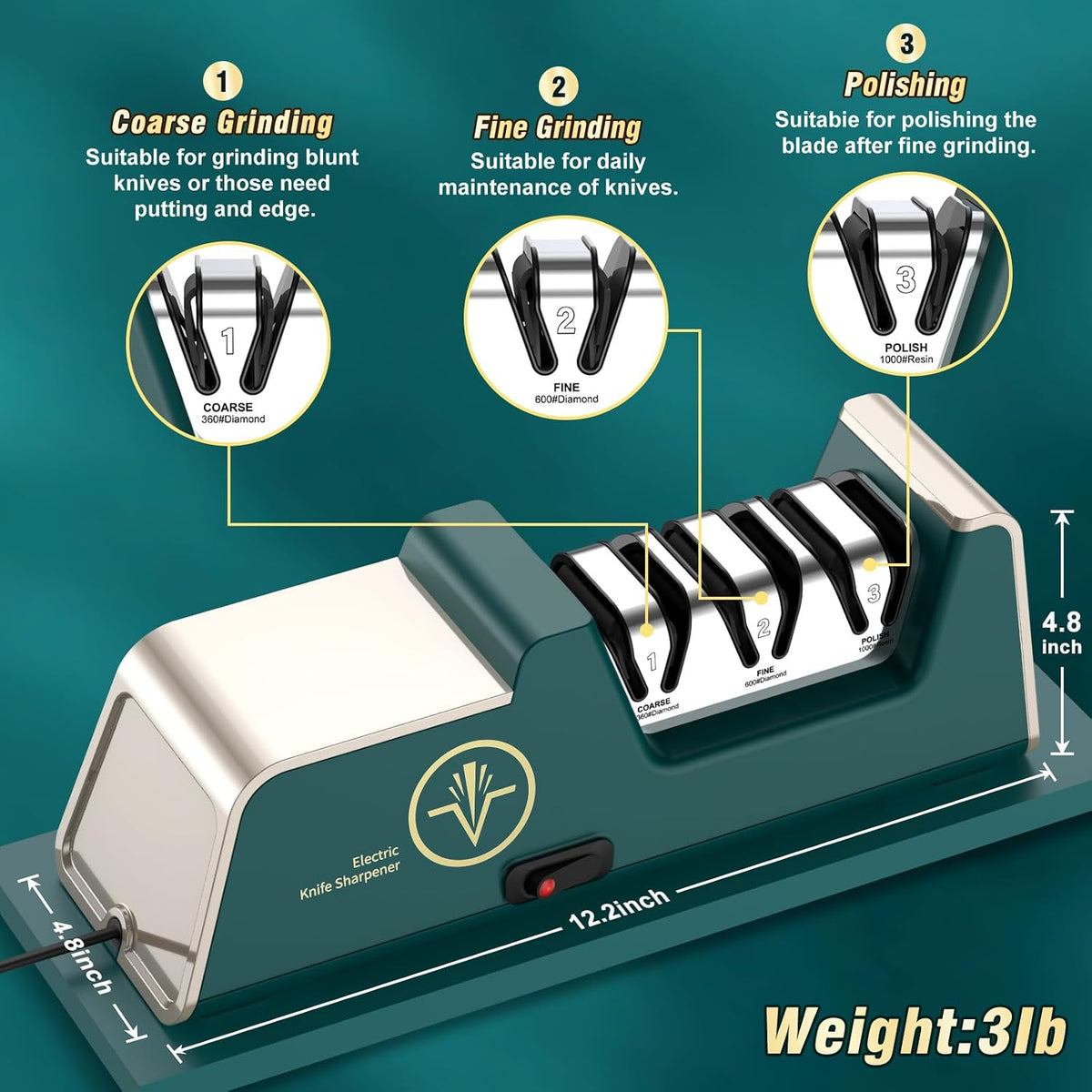 VIDOME Professional 3-Stage Electric Knife Sharpener