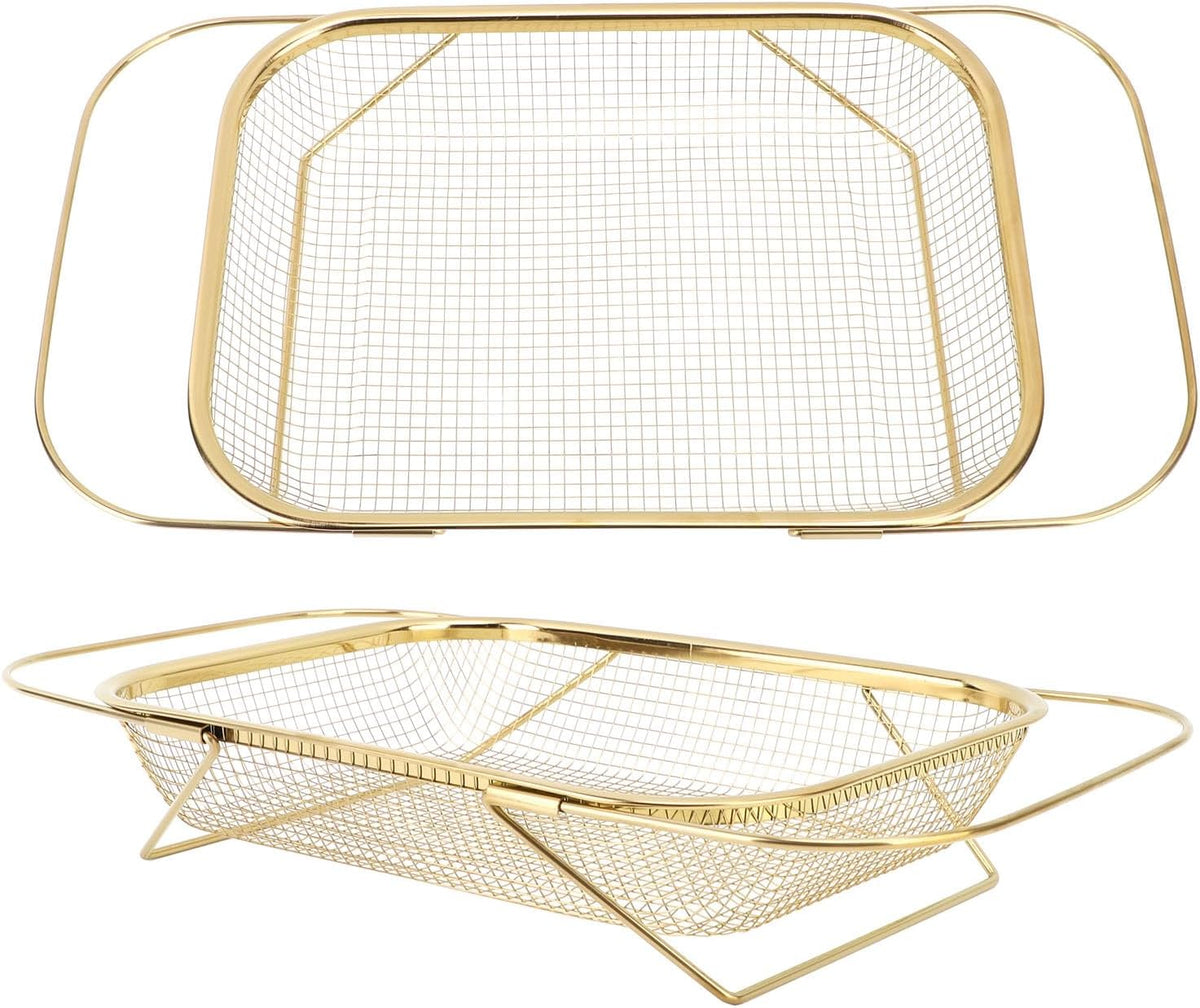 Over The Sink Colander, Rectangle Stainless Steel Over The Sink Strainer Basket For Kitchen Sink with Handles Fine Mesh Expandable Handy Kitchen Tool Kitchen Essentials (Rose Gold)