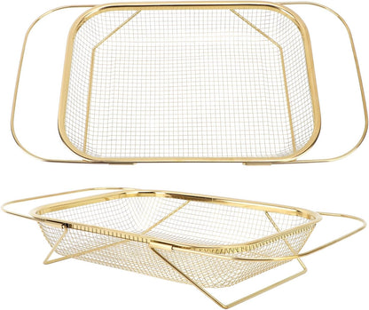 Over The Sink Colander, Rectangle Stainless Steel Over The Sink Strainer Basket For Kitchen Sink with Handles Fine Mesh Expandable Handy Kitchen Tool Kitchen Essentials (Rose Gold)