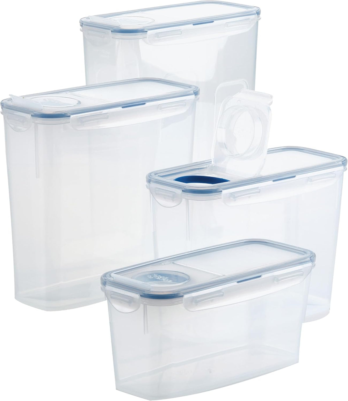 Lock & Lock Easy Essentials Food Storage Bin Set for Pasta, Flour, Sugar/Airtight Container Lids/BPA-Free/Dishwasher Safe, 8 Piece - Clear