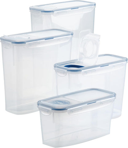 Lock & Lock Easy Essentials Food Storage Bin Set for Pasta, Flour, Sugar/Airtight Container Lids/BPA-Free/Dishwasher Safe, 8 Piece - Clear