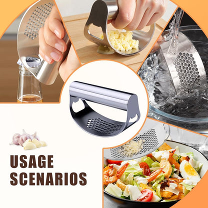 Garlic Press Rocker - 2024 NEW Stainless Steel Garlic Mincer Garlic Crusher with Peeler, New Innovative Garlic Chopper with Peeler and Scraper for Smash Garlic (Black)