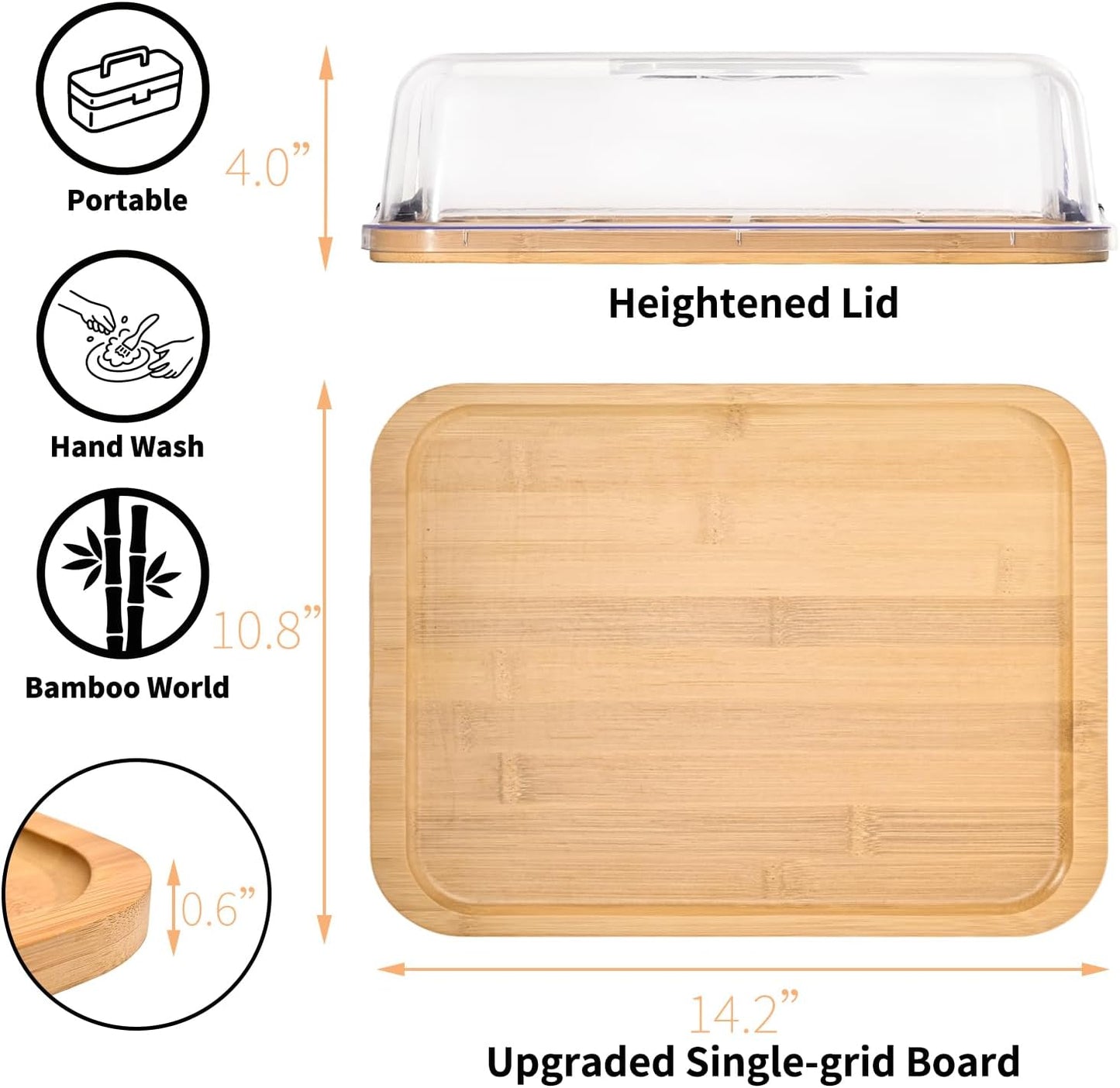 2-Pack Charcuterie Board with Lid 4" Heightened Lid - 14.2" & 13.4" Bamboo Trays Entertaining - Housewarming Warming Gifts New Home, Gifts for Women - Large Food Platter