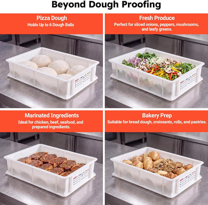 Pizza Dough Proofing Box with Lid, Commercial Food Grade Stackable Bread Proofing Container with Label Sticker & 2 Erasable Markers, BPA Free, Fits Up to 6 Dough Balls