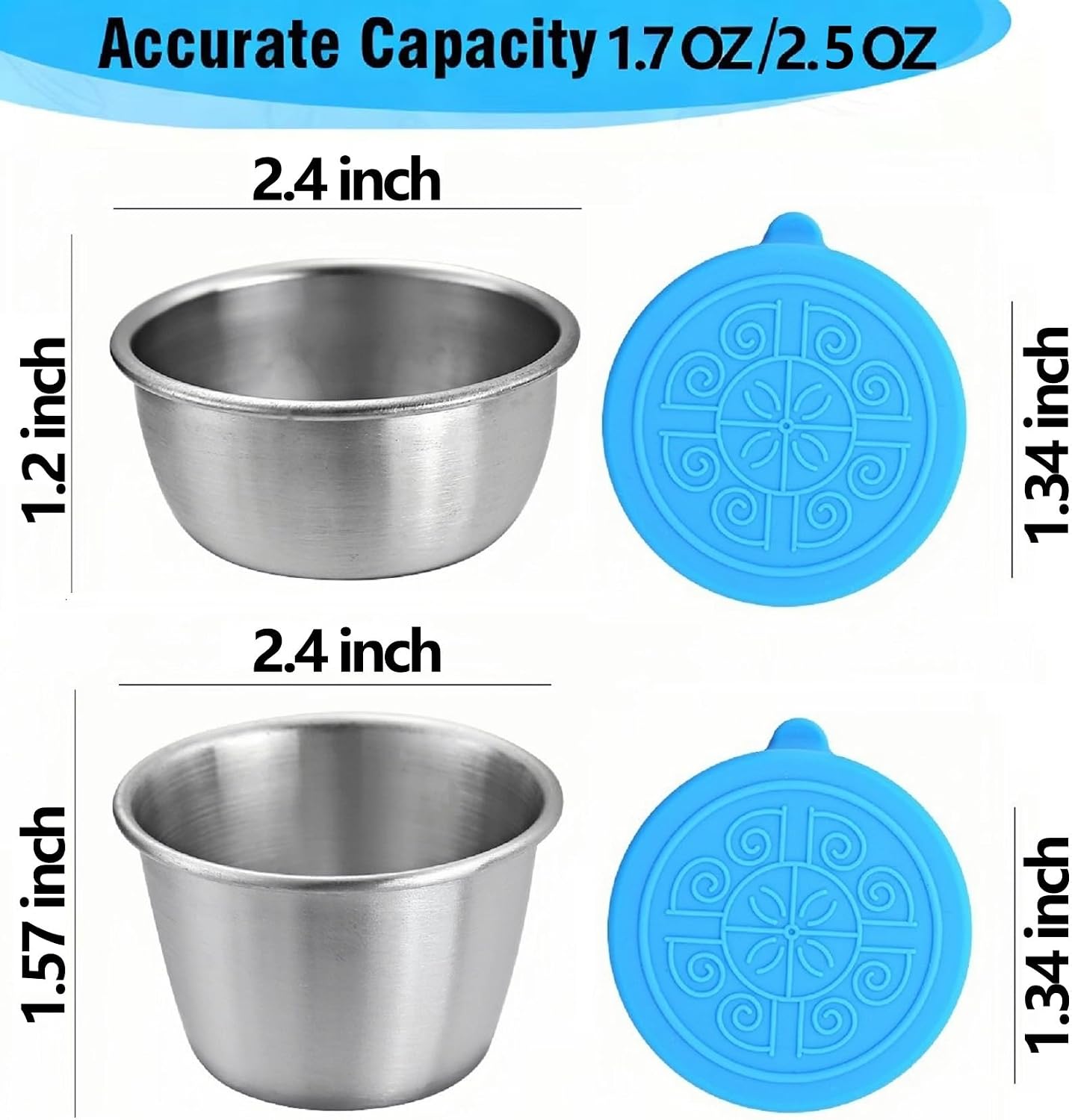 2 Sizes Salad Dressing Container to Go,Leakproof Condiment Containers with Lids Reusable Stainless Steel Sauce Cups for Lunch box,Picnics Prep Bowl Sets,Leakproof Condiment Cups,1.7oz/2.5oz,Set of 12