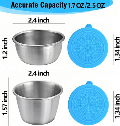 2 Sizes Salad Dressing Container to Go,Leakproof Condiment Containers with Lids Reusable Stainless Steel Sauce Cups for Lunch box,Picnics Prep Bowl Sets,Leakproof Condiment Cups,1.7oz/2.5oz,Set of 12