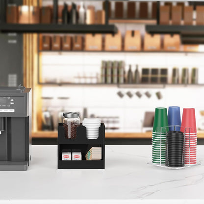 Disposable Coffee Cup Dispenser with Handles, 2-Tier 4 Compartments Clear Acrylic Paper Cup and Lid Storage Organizer for Coffee Bar Kitchen Accessories Restaurant Breakroom Party Supplies