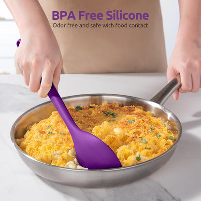600ºF Heat Resistant Silicone Spoons: U-Taste 13.3in Solid & Slotted Kitchen Cooking Tool, Nonstick Long Rubber Utensil, Sturdy for Mixing, Serving, Stirring, Frying, Basting (Aqua Sky, 2PCS)