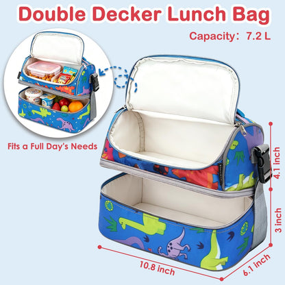FlowFly Kids Double Decker Cooler Insulated Lunch Bag Large Tote for Boys, Girls, Men, Women, With Adjustable Strap, Unicorn