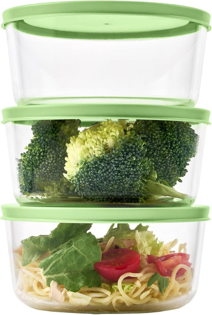 6-Piece Glass Food Storage Containers Set (3 Containers + 3 BPA-Free Lids) | 2-Cup, Leakproof | Microwave, Freezer, Oven & Dishwasher Safe | Ideal for Meal Prep & Pantry Organization, Pistachio