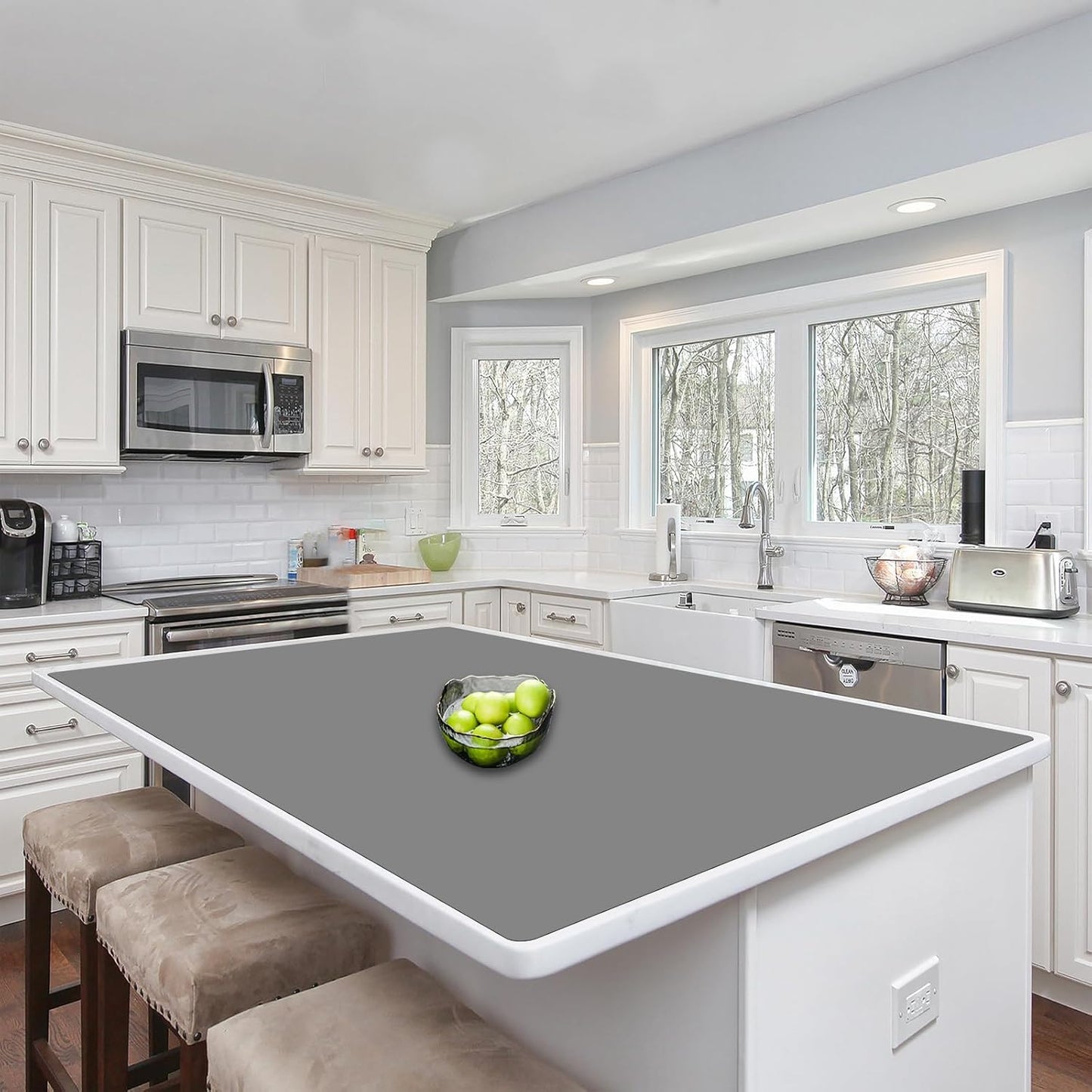 Silicone Mats for Kitchen Counter, 47.3"x23.6"x0.08" Largest Heat Resistant Mat Kitchen Island Waterproof 2MM Thick Countertop Protector Mat Nons-slip Extra Large Counter Mat (Black)