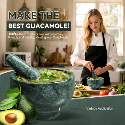Koville Luxury Marble Mortar and Pestle Set, 7"-4cups Grinder Bowl for Guacamole, Salsa, Pill Crusher, Spice, Herb, Garlic, Nut, Heavy Duty Grinder for Kitchen