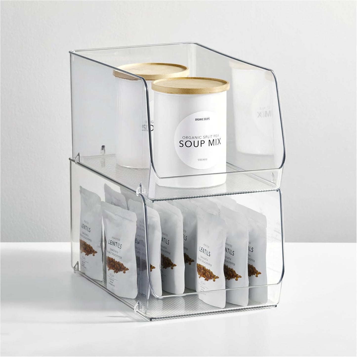 iDesign Clear Plastic Stackable Storage Bin, 2-Pack | Open Front, Easy Access Organizer, For Pantry or Cabinet