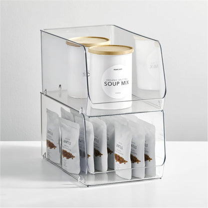 iDesign Clear Plastic Stackable Storage Bin, 2-Pack | Open Front, Easy Access Organizer, For Pantry or Cabinet