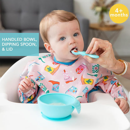 Bumkins Baby Bowl, Silicone Feeding Set with Suction for Baby and Toddler, Includes Spoon and Lid, First Feeding Set, Training Essentials for Baby Led Weaning for Babies 4 Months Up, Sage