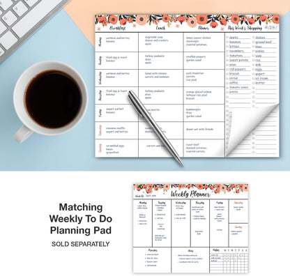 Global Printed Products 8.5" x 11" Horizontal Meal Planning Pad, 60-Sheets, Soft Pink Floral