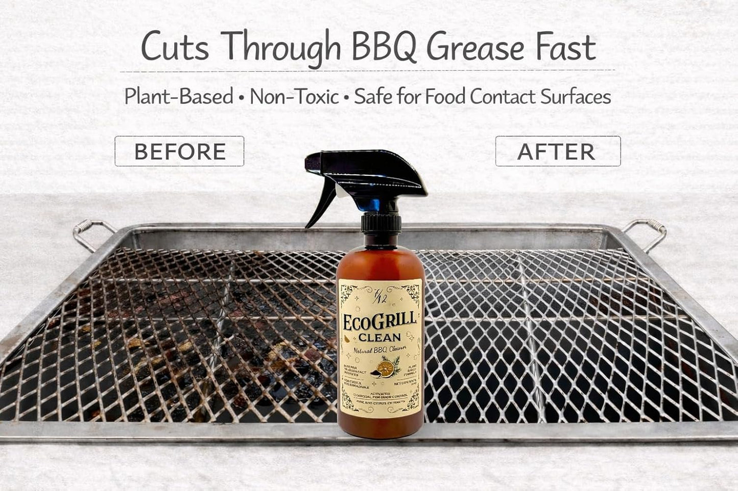 All-Natural BBQ Grill Cleaner & Degreaser | Spray, Wait & Wipe - Plant-Based Heavy Duty Griddle Cleaner, Fresh Citrus Scent, Non-Toxic Fume-Free Formula | Safe for Grill Grates, Smokers and Flat Tops
