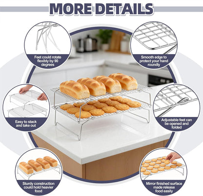 P&P CHEF 4 Tier Stackable Cooling Racks for Cooking and Baking, 15" x 10"