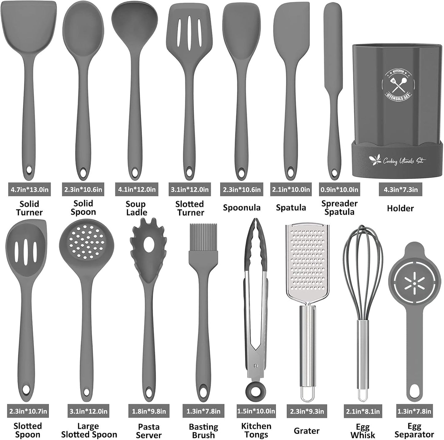 Silicone Kitchen Utensils Set, 16-Piece Silicone Cooking Utensils by Deedro, Heat Resistant Kitchen Tools Set with Holder, Nonstick Spatula Kitchen Gadgets for Cooking & Baking, Colorful
