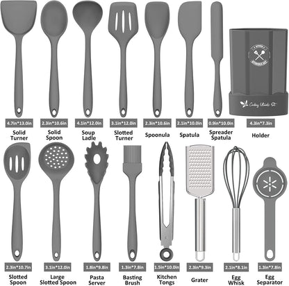 Silicone Kitchen Utensils Set, 16-Piece Silicone Cooking Utensils by Deedro, Heat Resistant Kitchen Tools Set with Holder, Nonstick Spatula Kitchen Gadgets for Cooking & Baking, Colorful