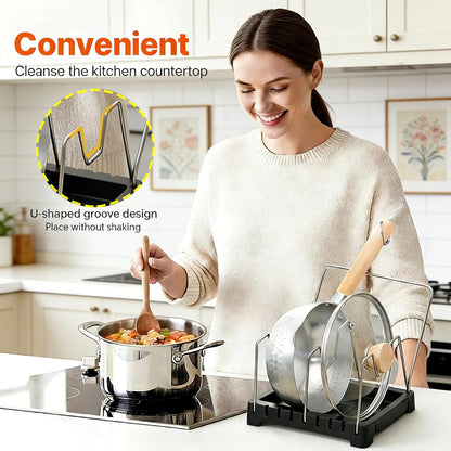 Uidhch Adjustable Pot Lid Holder for Countertop with Drip Tray