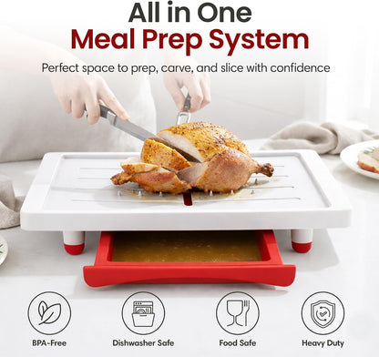 Karving King Large Cutting Board with Juice Groove, Drip Tray & Spikes