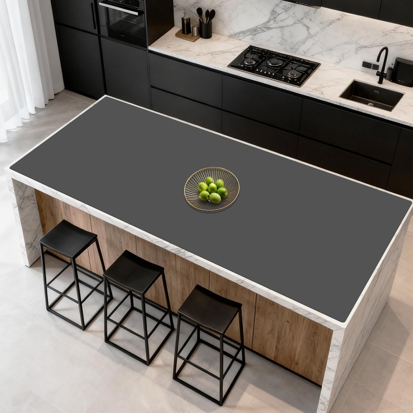 47.2"x23.6"(120cmx60cm) Large Silicone Mat for Kitchen Counter, Non-Slip Heat Resistant Countertop Protector, Waterproof Multipurpose Mat for Kitchen Island, Black