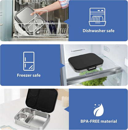 Pawtong Stainless Steel Bento Lunch Box for Kids | 3-Compartment Lunch Box Container Kids | 100% Leakproof, Eco-Friendly, Perfect Portion Control for Kids&Adult Healthy Meals (Purple)
